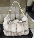 Real Fox Fur Handbag Luxury Tote Rare Silver Fox Collection