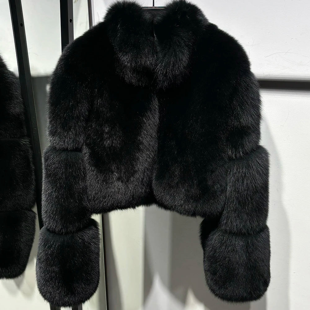 Brie Royale High Collar Fox Fur Cropped Coat