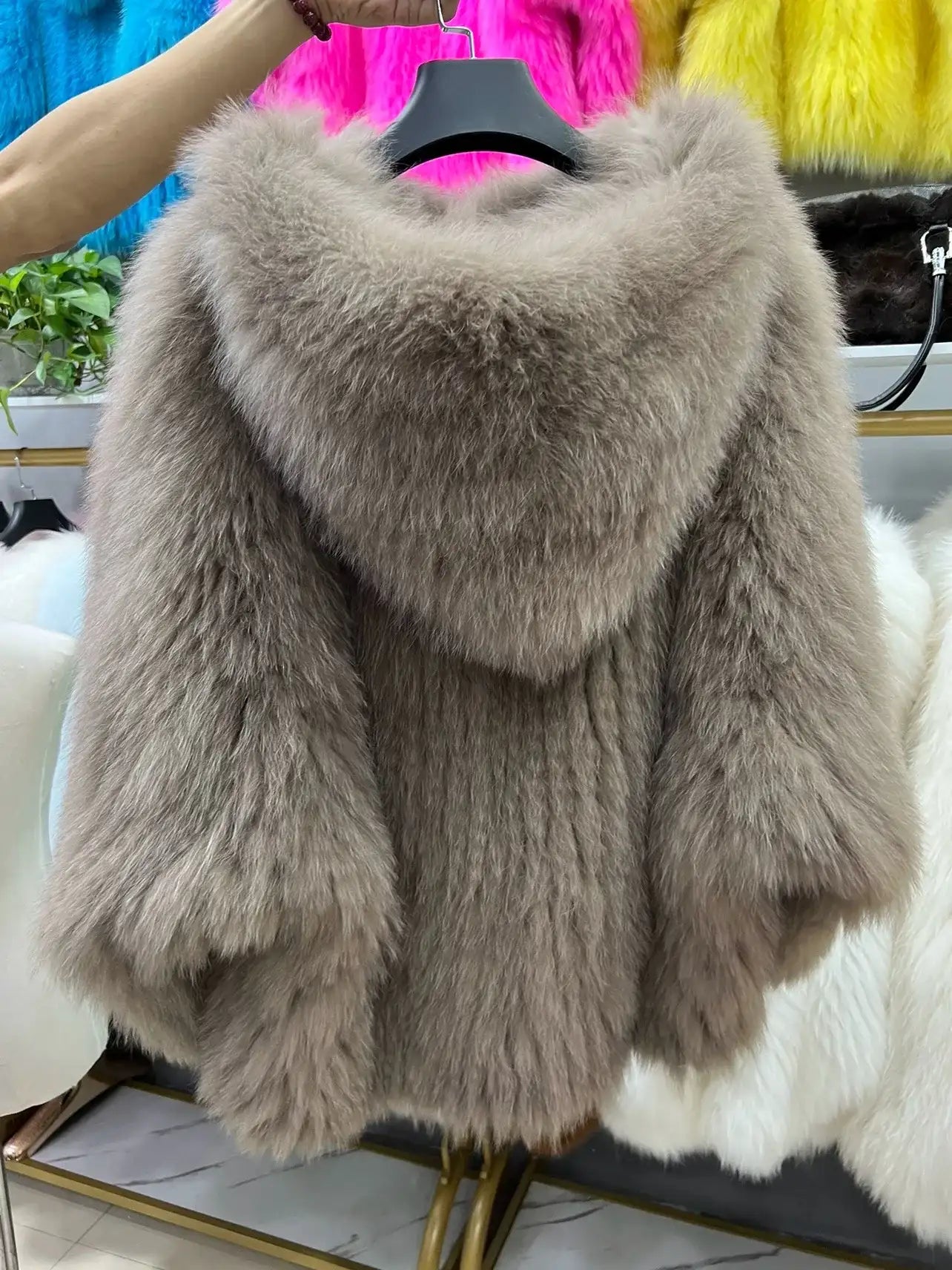 Lili Rose Oversized Real Fox Fur Coat with Hood