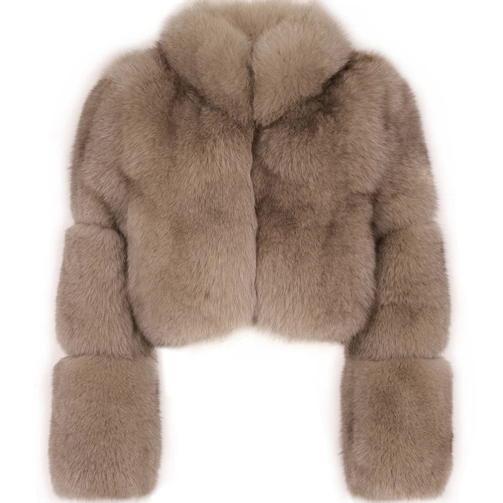 Brie Royale High Collar Fox Fur Cropped Coat